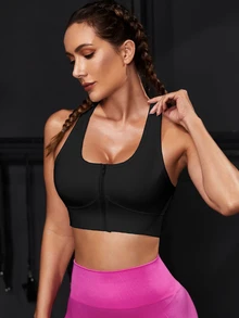 Slayform Slayform Women Sports Bras Criss Cross Zip Plain - Hitam - View 5