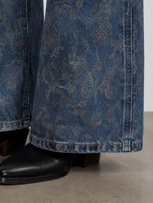 Zerodot Quần jean nữ ống đứng denim xanh wash vintage in họa tiết phong cách retro, thường ngày, mùa thu và tiền thu - Rửa tối - Xem 6