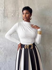 VaVaBold Ladies' Pleated Long Sleeve T-Shirt Fall Cloth For Women - White - View 1