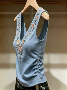 SHEIN Franclia 夏季休閒花卉印花背心 - 霧霾藍 - 查看 3