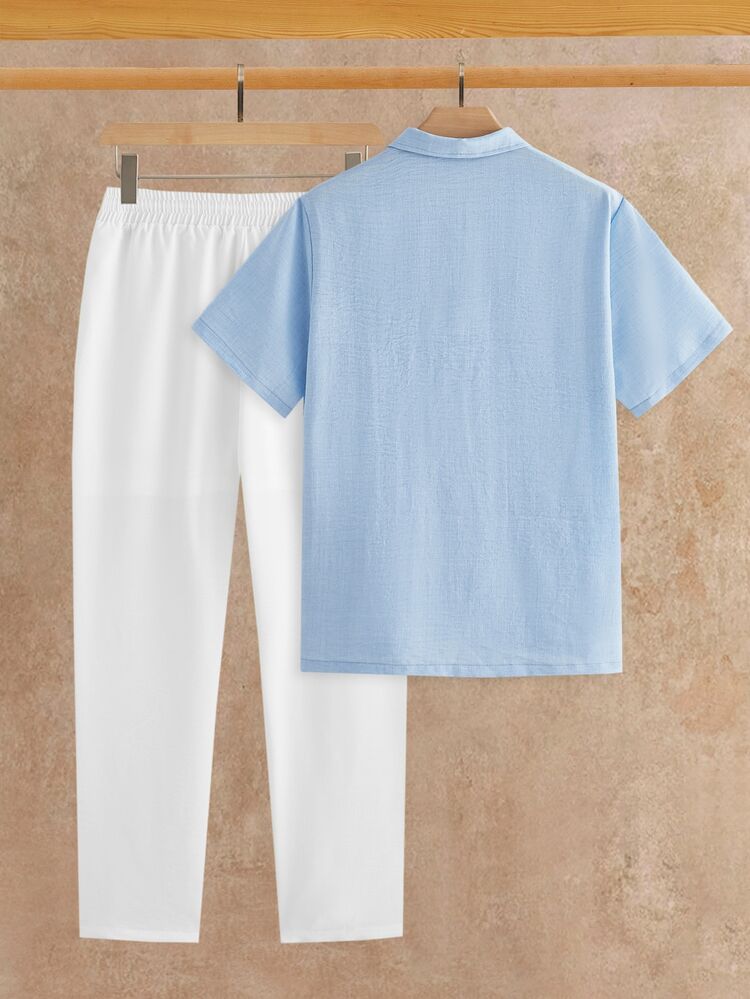 EASEVO Men's Plus Size Solid Color Short Sleeve Polo Shirt And Long Pants Casual Daily Outfit Set - Multicolor - View 2