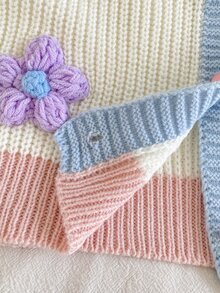SHEIN Sweater Kardigan Anak Perempuan Motif Bunga Aprikot Warna-warni 3D yang Manis dan Lucu untuk Musim Gugur/Dingin - MultiWarna - View 6