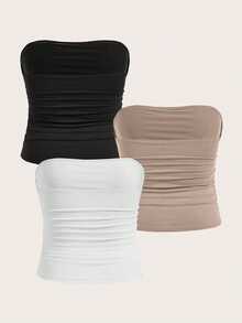 Calvaya Blusa casual de talla grande con pliegues y fruncidos de color liso para mujer - Multicolor - Ver 2