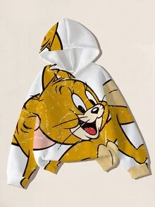 TOM & JERRY X SHEIN Young Boy Autumn/Winter Casual Cartoon Print Sweatshirt - White - View 1