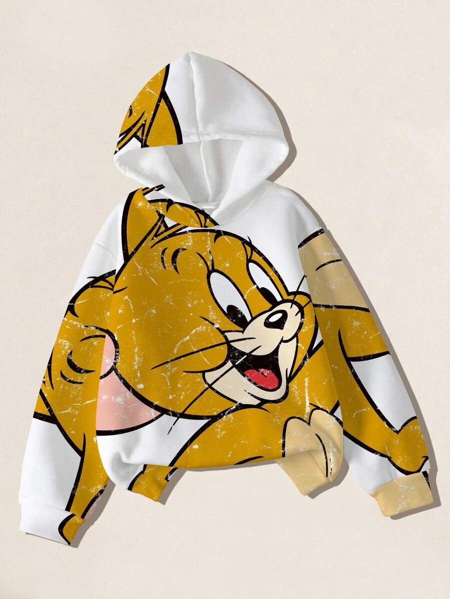 TOM & JERRY X SHEIN Young Boy Autumn/Winter Casual Cartoon Print Sweatshirt - White - View 1