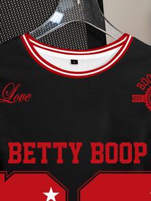Betty Boop x SHEIN Women's Letter Cartoon Print Round Neck Short Sleeve Casual T-Shirt - White - View 5