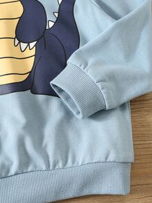 SHEIN Young Boy Cartoon Dinosaur Pattern Soft Knit Hooded Long Sleeve Pullover Sweatshirt In Fall/Winter - Blue - View 5