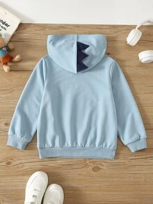 SHEIN Young Boy Cartoon Dinosaur Pattern Soft Knit Hooded Long Sleeve Pullover Sweatshirt In Fall/Winter - Blue - View 3