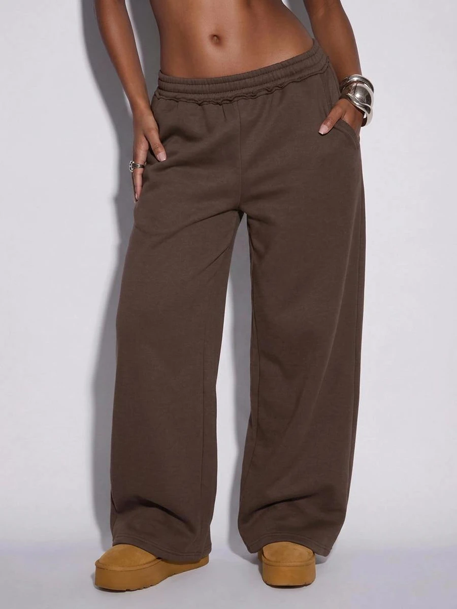 Normani Summer/Fall Festival Party Prom Graduation Prom Casual Vacation Country Y2k Women's Casual Streetwear Versatile Solid Color Sweatpants Dark Brown - Coffee Brown - View 1