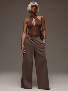 Normani Summer/Fall Festival Party Prom Graduation Prom Casual Vacation Country Y2k Women's Casual Streetwear Versatile Solid Color Sweatpants Dark Brown - Coffee Brown - View 5