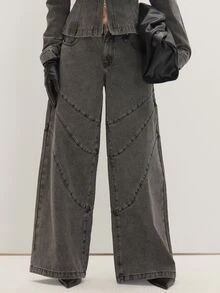 MUSEYN Celana Jeans Denim Abu-abu dengan Detail Jahitan Lebar di Bagian Kaki - Light Grey - View 2