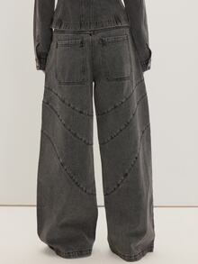 MUSEYN Celana Jeans Denim Abu-abu dengan Detail Jahitan Lebar di Bagian Kaki - Light Grey - View 4
