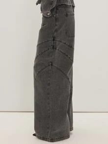 MUSEYN Celana Jeans Denim Abu-abu dengan Detail Jahitan Lebar di Bagian Kaki - Light Grey - View 3