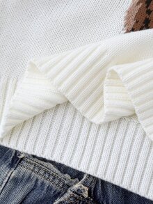 Teen Girl Teen Girls Autumn Sweaters Bear Pattern Round Neck White Long Sleeve Knit Cute Sweet Preppy - White - View 7