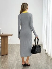 Easowa Women's Casual Commute Brunch Light Yellow Front Button Bodycon Dress Autumn - Multicolor - View 7