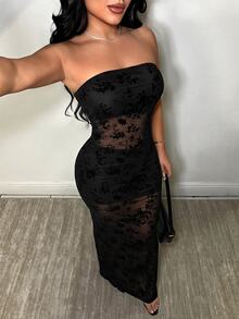 SHEIN SXY 無袖性感透視網紗洋裝 派對夜生活黑色秋季款 - 黑色 - 查看 6