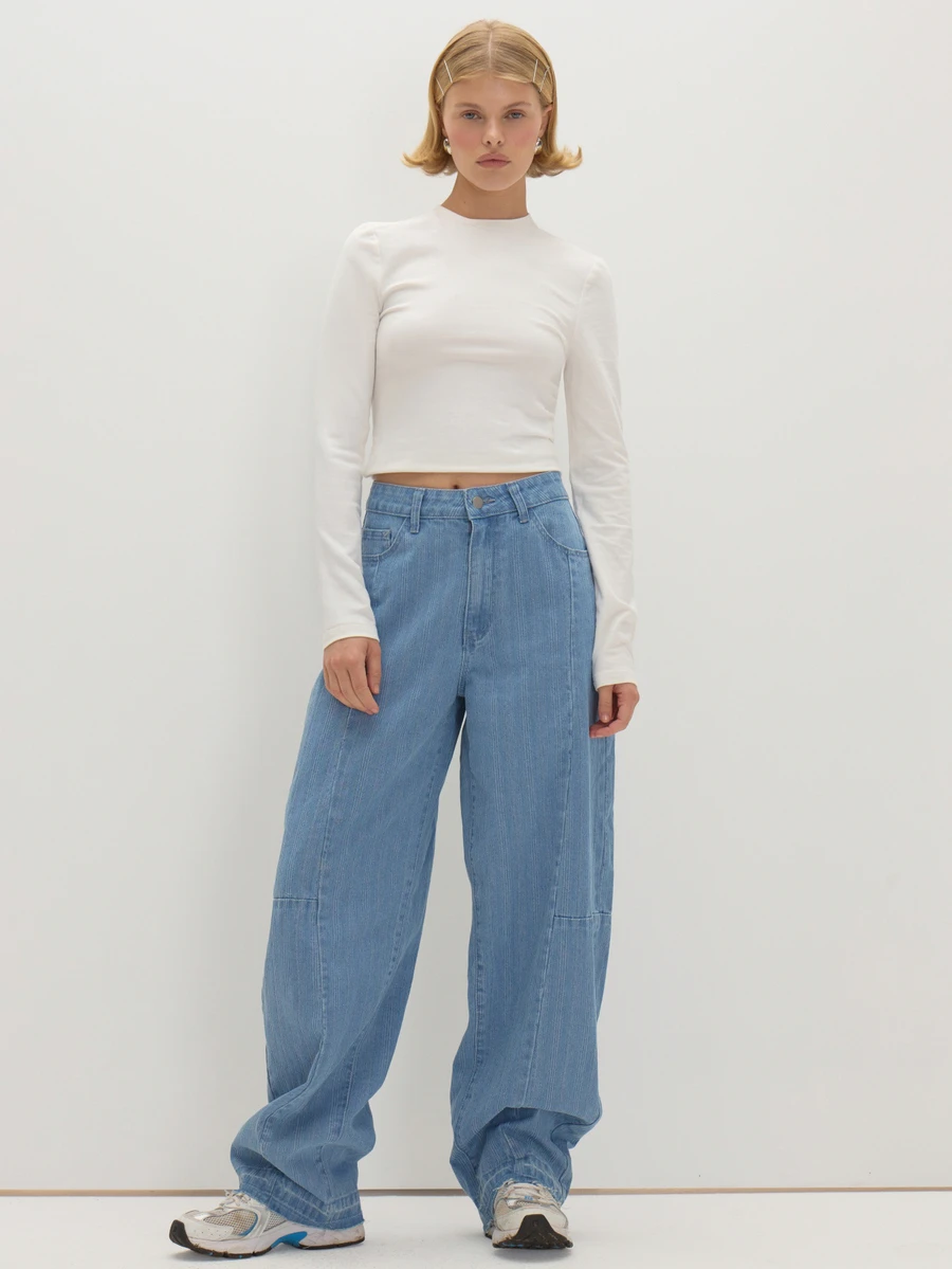 MUSEYN Light Blue Pleated Low Waist Barrel Leg Jeans Classic Timeless Versatile Everyday Eeekend Fall - Blue - View 1
