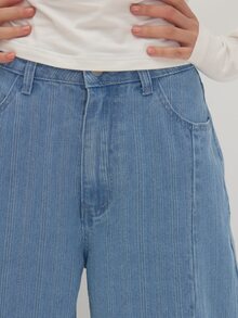 MUSEYN Light Blue Pleated Low Waist Barrel Leg Jeans Classic Timeless Versatile Everyday Eeekend Fall - Blue - View 5