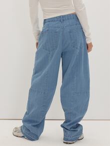 MUSEYN Light Blue Pleated Low Waist Barrel Leg Jeans Classic Timeless Versatile Everyday Eeekend Fall - Blue - View 4
