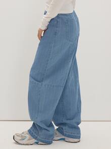MUSEYN Light Blue Pleated Low Waist Barrel Leg Jeans Classic Timeless Versatile Everyday Eeekend Fall - Blue - View 3