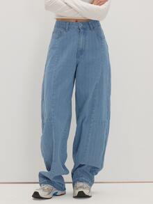MUSEYN Light Blue Pleated Low Waist Barrel Leg Jeans Classic Timeless Versatile Everyday Eeekend Fall - Blue - View 2