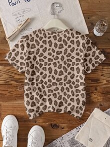 SHEIN | PAW Patrol Young Girl Letter & Leopard Print Short Sleeve Casual T-Shirt - White - View 2