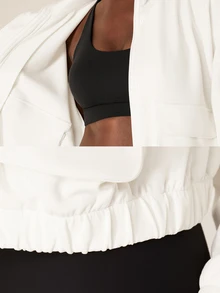 GLOWMODE Modal Fleece Warm Stretchy Relaxed Fit Cargo Long Sleeve Jacket With Side Pockets Daily Casual Winter - White - View 9