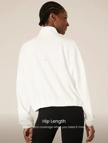 GLOWMODE Modal Fleece Warm Stretchy Relaxed Fit Cargo Long Sleeve Jacket With Side Pockets Daily Casual Winter - White - View 2