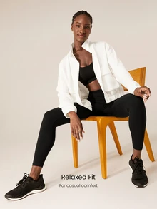 GLOWMODE Modal Fleece Warm Stretchy Relaxed Fit Cargo Long Sleeve Jacket With Side Pockets Daily Casual Winter - White - View 4