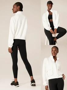 GLOWMODE Modal Fleece Warm Stretchy Relaxed Fit Cargo Long Sleeve Jacket With Side Pockets Daily Casual Winter - White - View 8