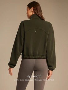 GLOWMODE Modal Fleece Warm Stretchy Relaxed Fit Cargo Long Sleeve Jacket With Side Pockets Daily Casual Winter - Army Green - View 2