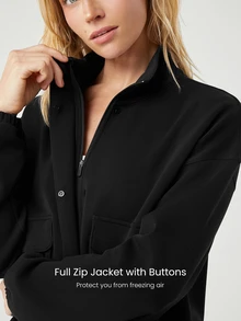 GLOWMODE Chaqueta cargo de ajuste relajado, cálida y elástica de modal con bolsillos laterales, de uso diario y casual para invierno - Negro - Ver 4