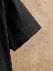 HIMLAND Men's Summer Casual Solid Color Tie-Front Shirt - Black - View 4