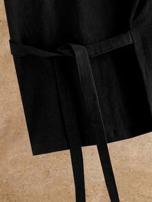 HIMLAND Men's Summer Casual Solid Color Tie-Front Shirt - Black - View 5