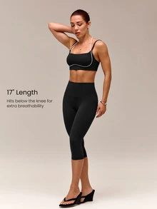 GLOWMODE 17" FeatherFit™ Peak Energy High-Waisted Side Pockets Sweat-Wicking Buttery-Soft Stretchy Leggings Yoga Pilates Gym Workout - Black - View 4