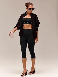 GLOWMODE 17" FeatherFit™ Peak Energy High-Waisted Side Pockets Sweat-Wicking Buttery-Soft Stretchy Leggings Yoga Pilates Gym Workout - Black - View 8