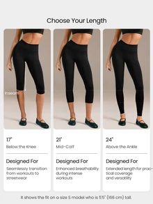 GLOWMODE 17" FeatherFit™ Peak Energy High-Waisted Side Pockets Sweat-Wicking Buttery-Soft Stretchy Leggings Yoga Pilates Gym Workout - Black - View 5