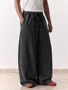 SWAVVY Men's Spring/Autumn Casual Loose Fit Long Pants, Standard Size, Grey With Reflective Panel Patchwork - Black - View 2