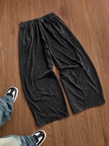 SWAVVY Men's Spring/Autumn Casual Loose Fit Long Pants, Standard Size, Grey With Reflective Panel Patchwork - Black - View 4