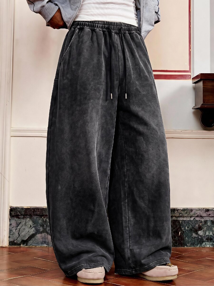 SWAVVY Men's Spring/Autumn Casual Loose Fit Long Pants, Standard Size, Grey With Reflective Panel Patchwork - Black - View 1