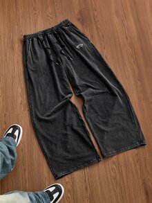 SWAVVY Men's Spring/Autumn Casual Loose Fit Long Pants, Standard Size, Grey With Reflective Panel Patchwork - Black - View 3