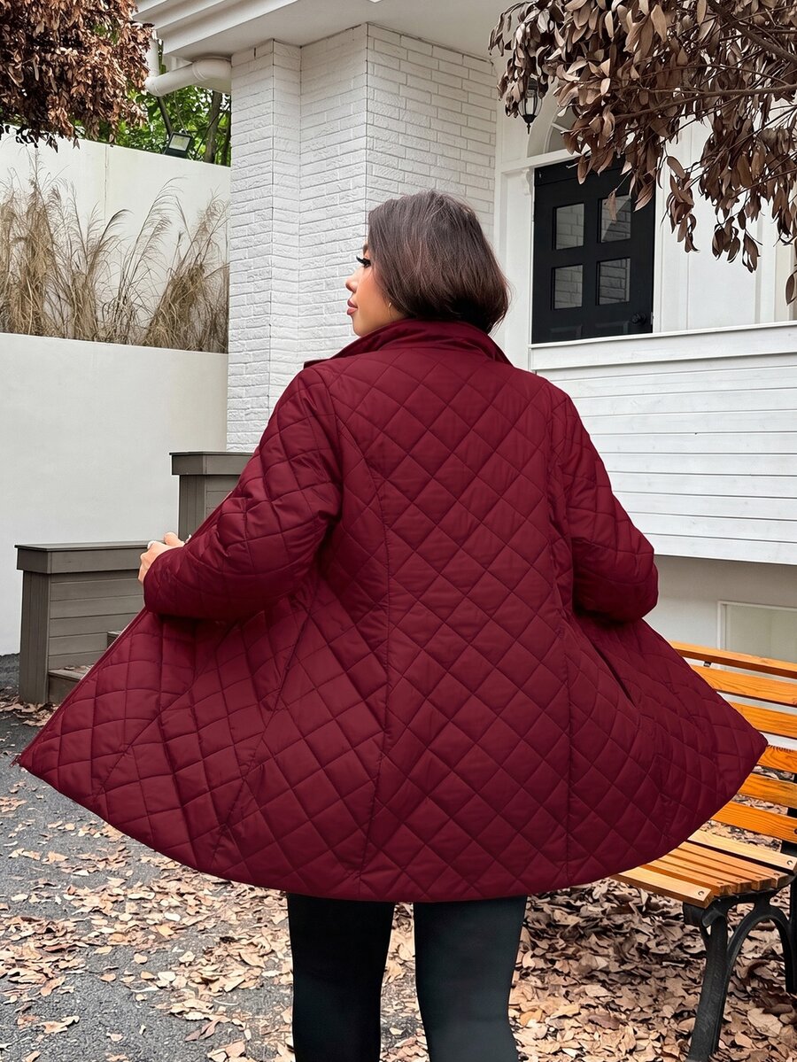SHEIN EZwear 大尺碼保暖內裡加厚中長版冬季外套 - 酒紅色 - 查看 1