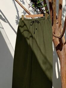 GalTyme Plus Size Women's Solid Color Drawstring Waist Casual Versatile Daily Wear Long Pants Fall - Army Green - View 6