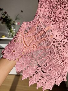 SHEIN EZwear 大尺碼女款春夏刺繡鏤空針織背心，度假正式沙灘風，粉色花卉波希米亞優雅風 - 藕粉色 - 查看 4