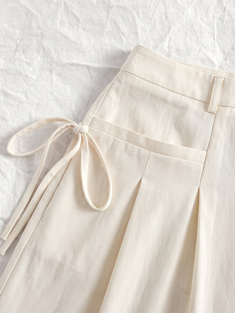 SHEIN EZwear Apricot Pleated Wide Leg Plus Size Suit Pants - Apricot - View 4