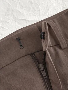 SHEIN EZwear 大尺碼女款純色百褶側綁帶寬腿西裝長褲 教師節正式辦公商務棕色夏季休閒優雅賽車風 - 卡其色 - 查看 3