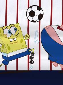 SpongeBob SquarePants | SHEIN Young Boy Striped Football Print Crew Neck Short Sleeve Casual T-Shirt - White - View 5