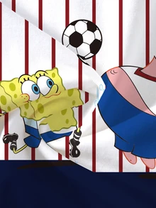 SpongeBob SquarePants | SHEIN Young Boy Striped Football Print Crew Neck Short Sleeve Casual T-Shirt - White - View 6