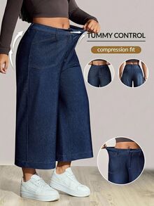 Flexra Festival Plus Size Y2K Casual Decent Denim Women's Autumn Navy Blue Stretch Slim Fit Cropped Pants Formal Fashion Week - Dark Wash - View 10