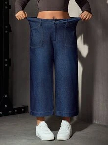 Flexra Festival Plus Size Y2K Casual Decent Denim Women's Autumn Navy Blue Stretch Slim Fit Cropped Pants Formal Fashion Week - Dark Wash - View 5